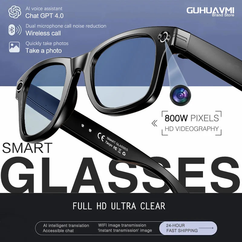 Gafas inteligentes 2026 con cámara de 8 MP, grabación de video, reconocimiento de fotos por IA, llamadas Bluetooth y traducción de voz. Gafas de sol para hombre y mujer.