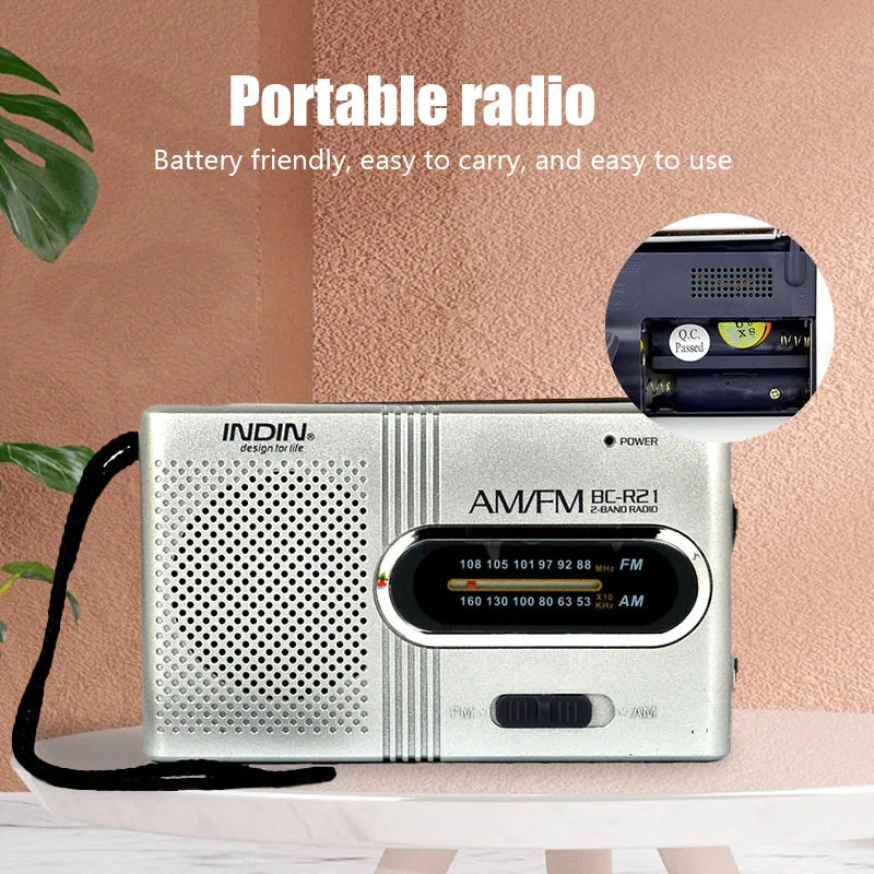 Radio Mini BC-R21 AM FM Portátil a Pilas con la Mejor Recepción y Mayor Duración – Ideal para emergencias, actividades al aire libre y uso diario
