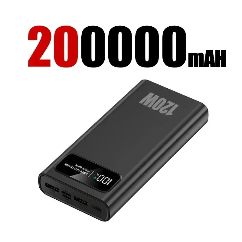 Power bank de 100.000 y 200.000 mAh 120W Carga rápida Capacidad ultragrande BaterĂa externa con pantalla digital.