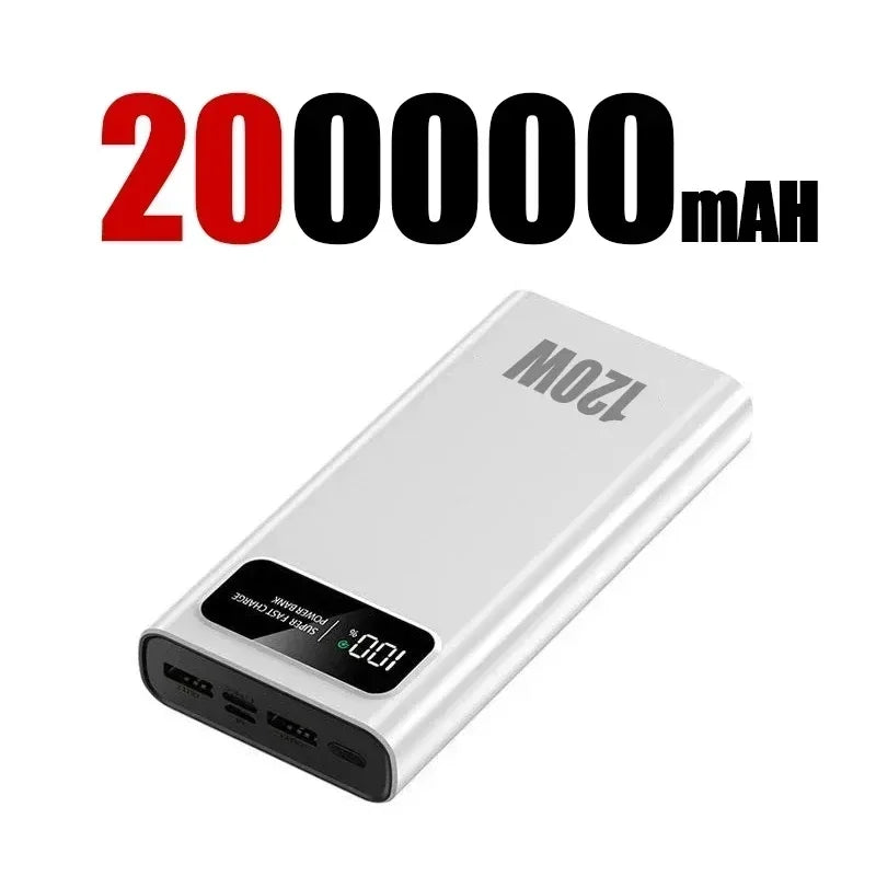 Power bank de 100.000 y 200.000 mAh 120W Carga rápida Capacidad ultragrande BaterĂa externa con pantalla digital.