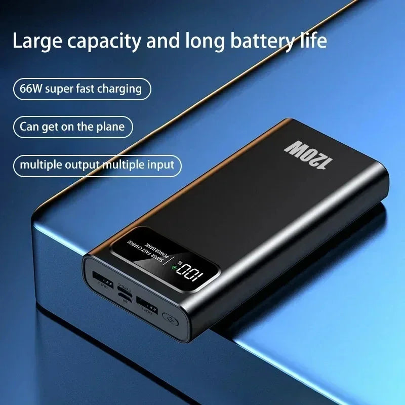 Power bank de 100.000 y 200.000 mAh 120W Carga rápida Capacidad ultragrande BaterĂa externa con pantalla digital.