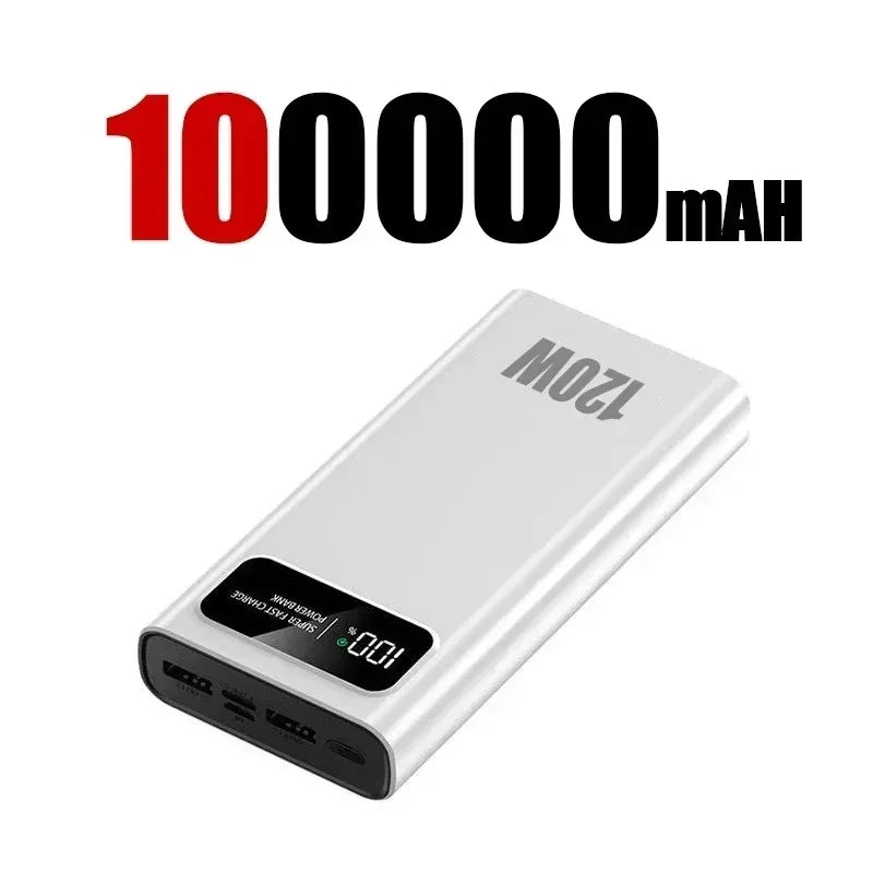 Power bank de 100.000 y 200.000 mAh 120W Carga rápida Capacidad ultragrande BaterĂa externa con pantalla digital.