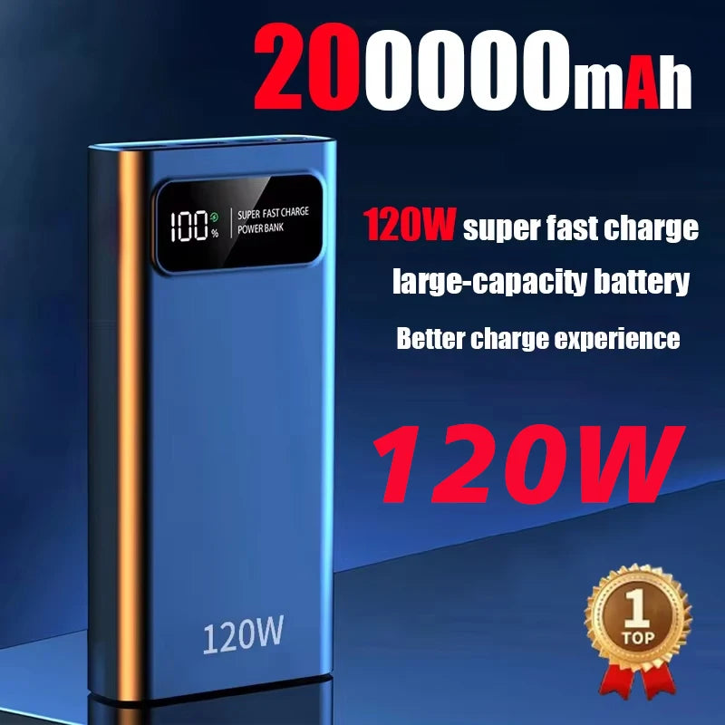 Power bank de 100.000 y 200.000 mAh 120W Carga rápida Capacidad ultragrande BaterĂa externa con pantalla digital.