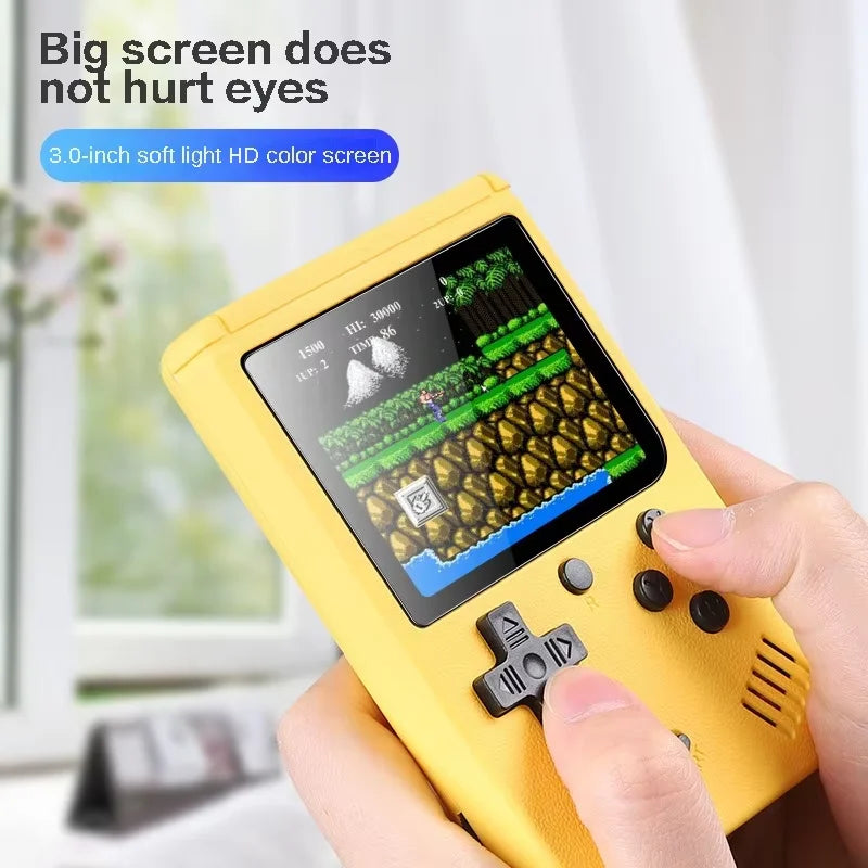 Consola de videojuegos portátil retro con pantalla LCD de 8 bits y reproductor de juegos AV integrado para niños.