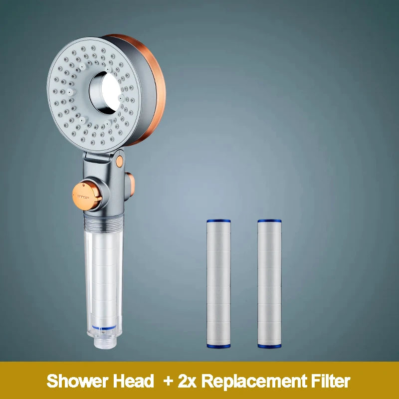 Cabezal de ducha de doble cara único para baño, 3 chorros, ahorro de agua y filtración.