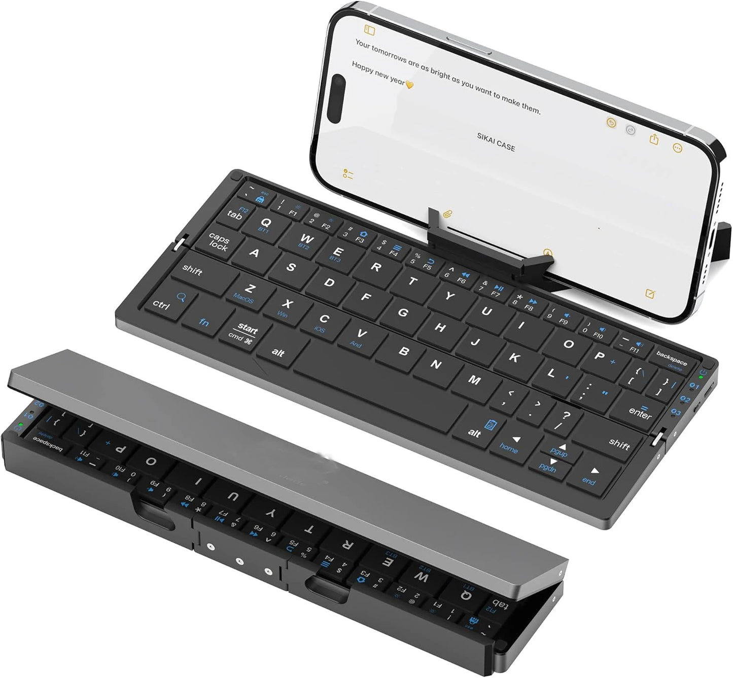Teclado Bluetooth Plegable Recargable con Soporte para Tablet, Móvil y PC