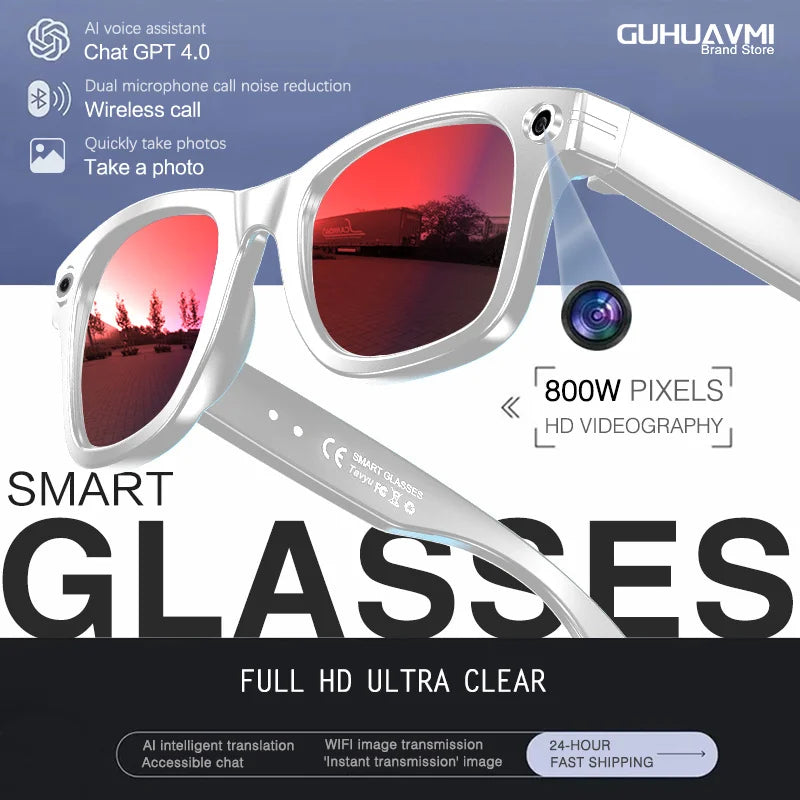 Gafas inteligentes 2026 con cámara de 8 MP, grabación de video, reconocimiento de fotos por IA, llamadas Bluetooth y traducción de voz. Gafas de sol para hombre y mujer.