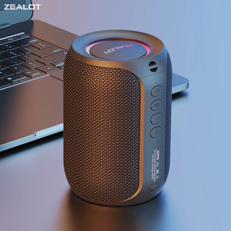 Altavoz Bluetooth potente Zealot-S32PRO, con graves potentes, inalámbrico, luz LED, ideal para exteriores, con subwoofer y caja de sonido resistente al agua.