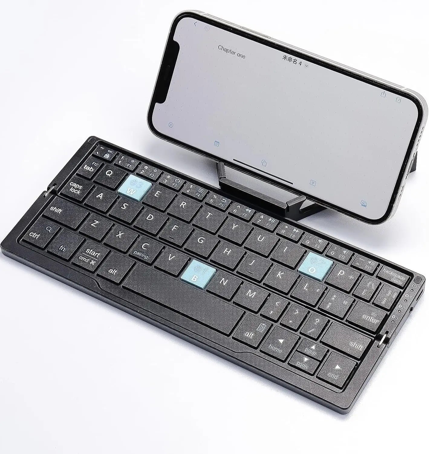 Teclado Bluetooth Plegable Recargable con Soporte para Tablet, Móvil y PC