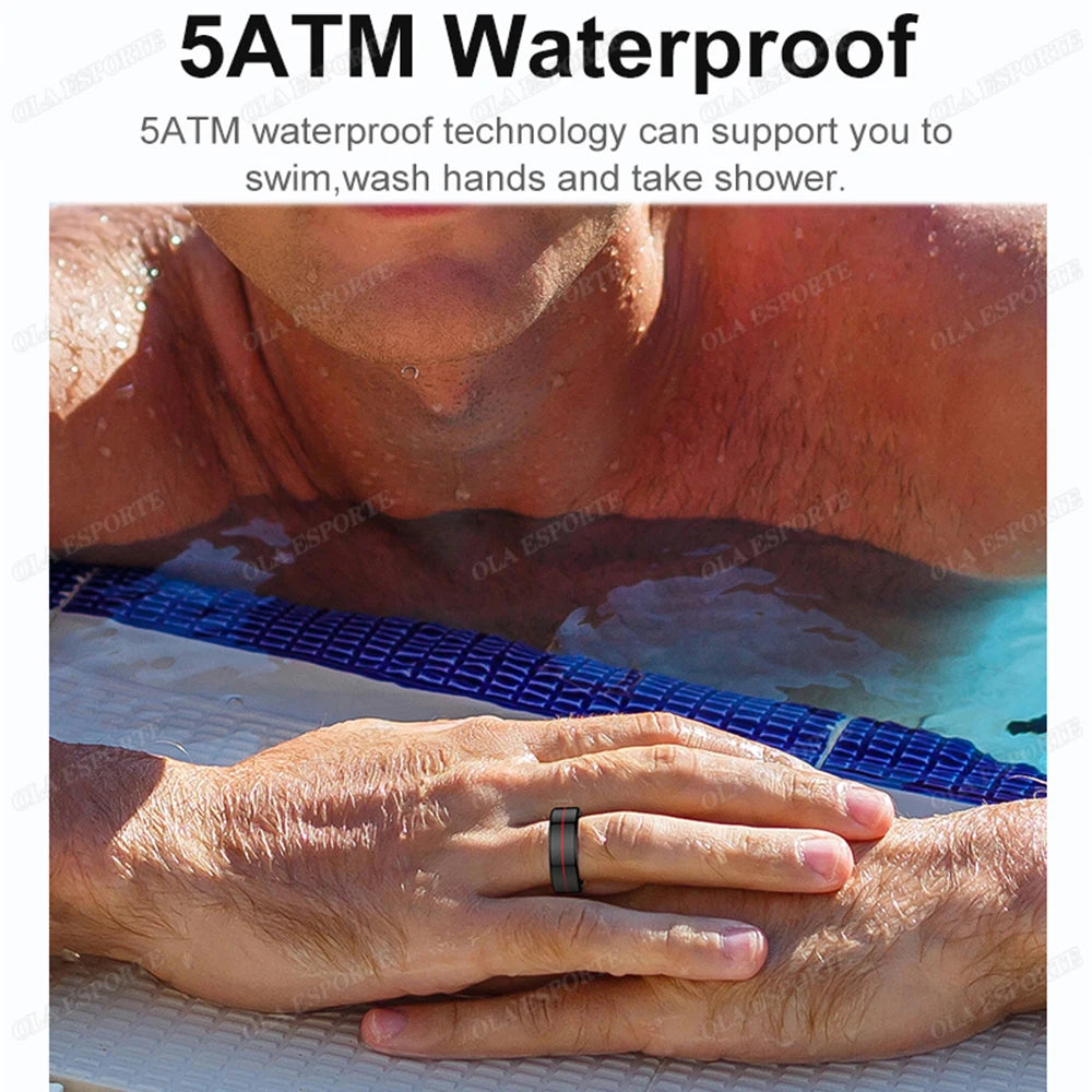 Anillo inteligente 2025 con monitorización de presión arterial y frecuencia cardíaca, resistente al agua IP68 y 5 ATM, modo multideportivo, para hombre y mujer.