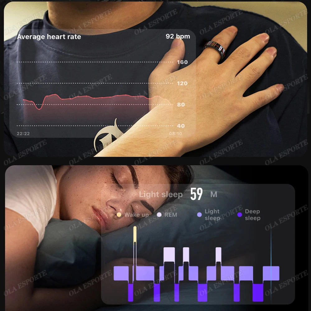 Anillo inteligente 2025 con monitorización de presión arterial y frecuencia cardíaca, resistente al agua IP68 y 5 ATM, modo multideportivo, para hombre y mujer.