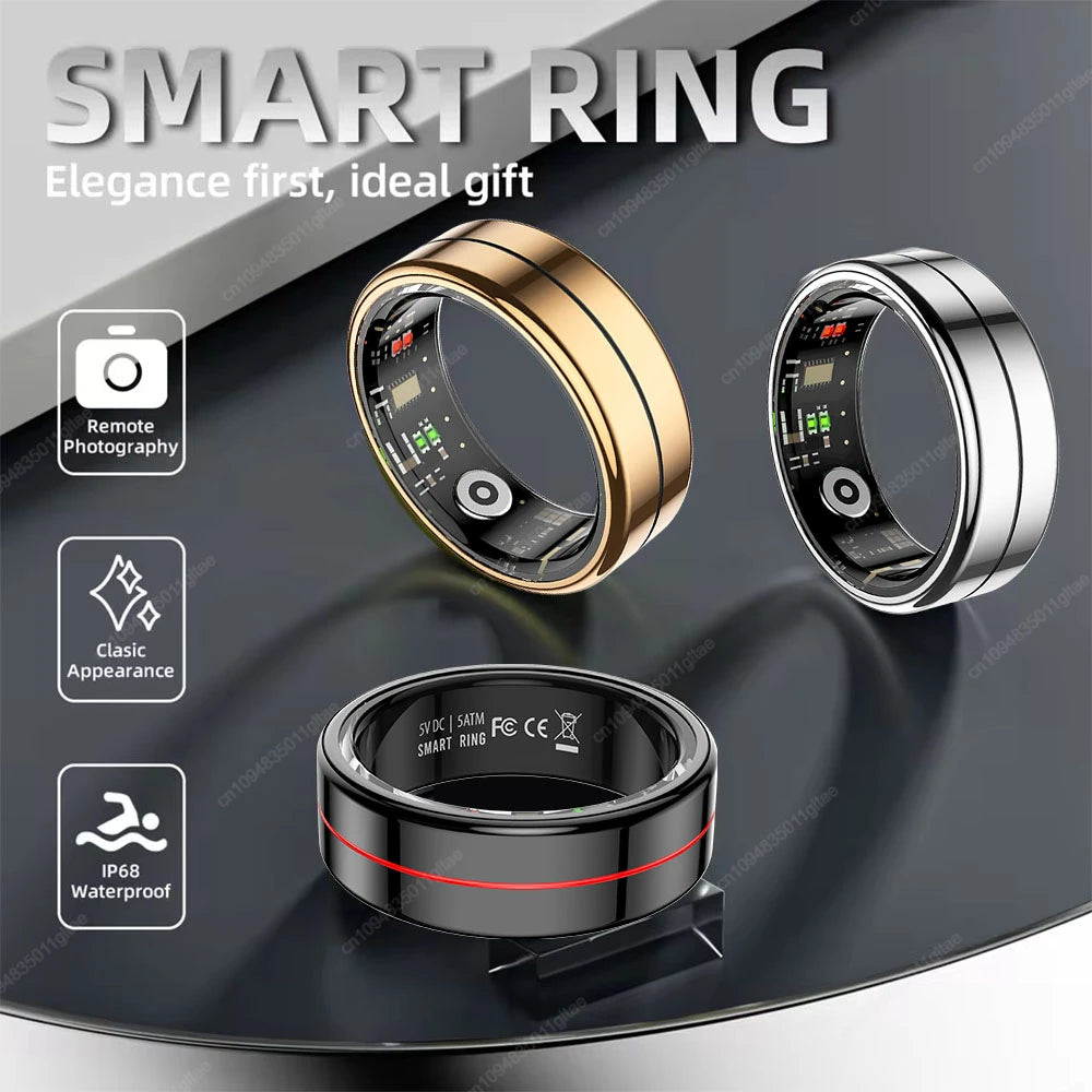 Anillo inteligente 2025 con monitorización de presión arterial y frecuencia cardíaca, resistente al agua IP68 y 5 ATM, modo multideportivo, para hombre y mujer.