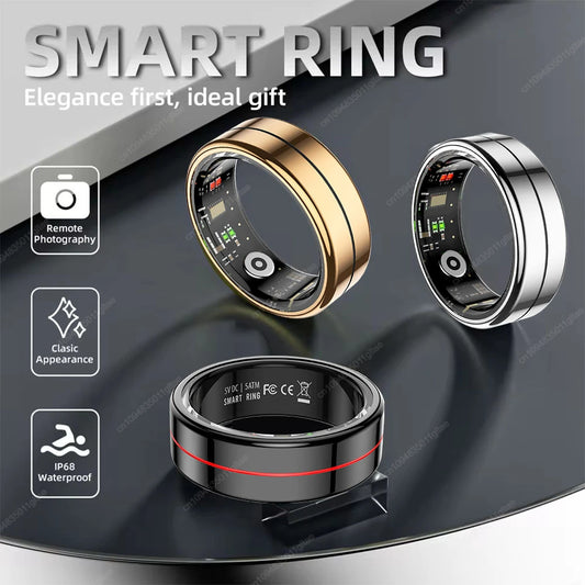 Anillo inteligente 2025 con monitorización de presión arterial y frecuencia cardíaca, resistente al agua IP68 y 5 ATM, modo multideportivo, para hombre y mujer.