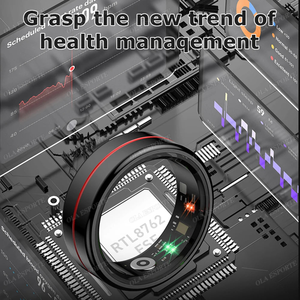 Anillo inteligente 2025 con monitorización de presión arterial y frecuencia cardíaca, resistente al agua IP68 y 5 ATM, modo multideportivo, para hombre y mujer.