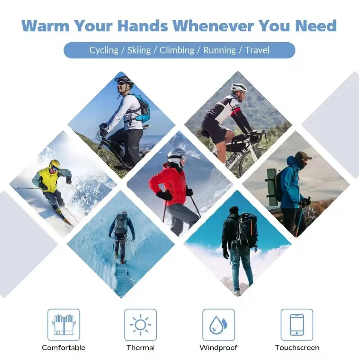 Guantes de invierno impermeables, térmicos, con pantalla táctil, térmicos, resistentes al viento, cálidos, para clima frío, para correr, deportes, senderismo, esquí.