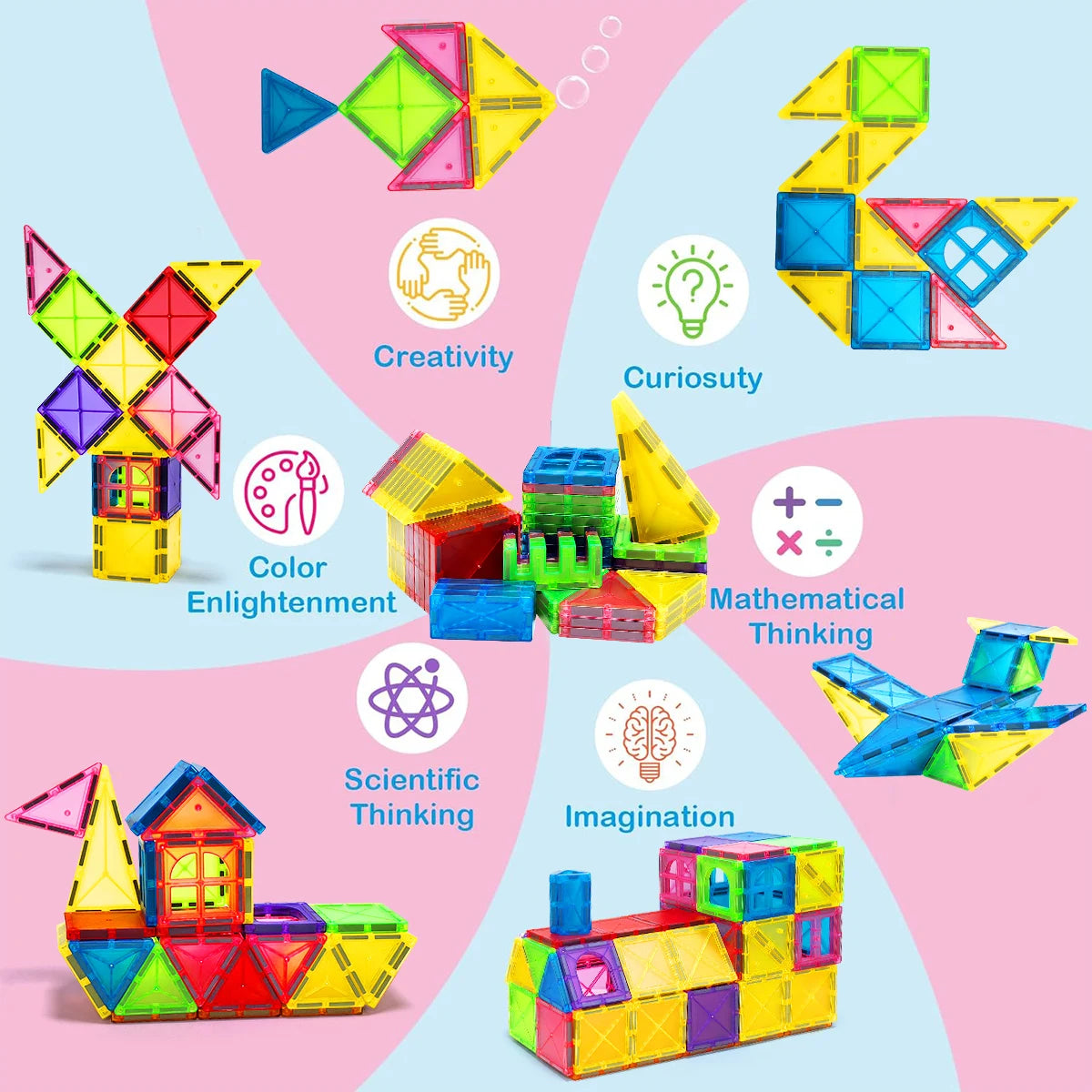 Juego de construcción de bloques magnéticos Montessori, juguete educativo sensorial para niños y niñas de 3 años en adelante.