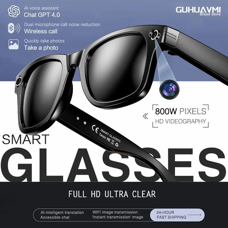 Gafas inteligentes 2026 con cámara de 8 MP, grabación de video, reconocimiento de fotos por IA, llamadas Bluetooth y traducción de voz. Gafas de sol para hombre y mujer.