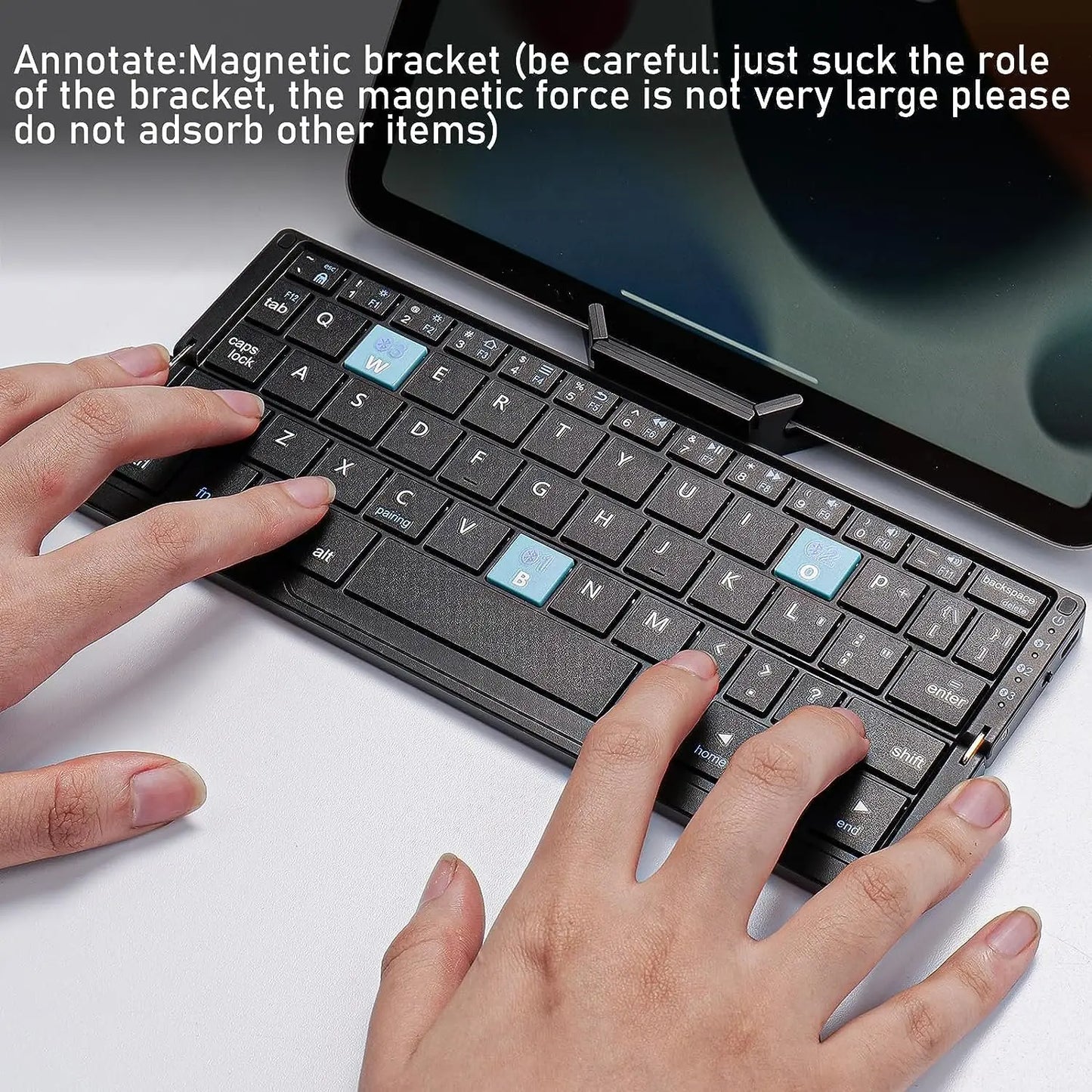 Teclado Bluetooth Plegable Recargable con Soporte para Tablet, Móvil y PC