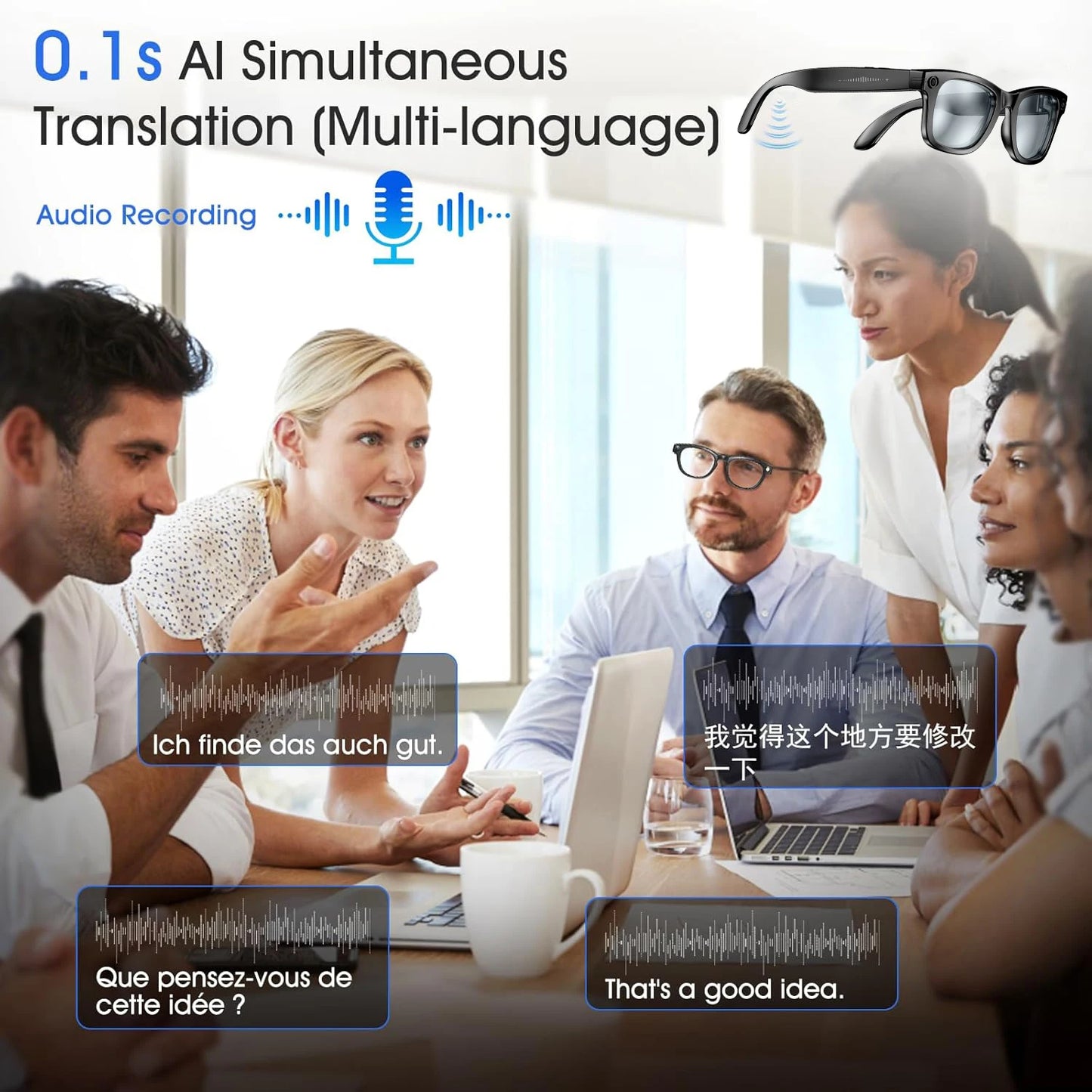 Gafas inteligentes 2026 con cámara de 8 MP, grabación de video, reconocimiento de fotos por IA, llamadas Bluetooth y traducción de voz. Gafas de sol para hombre y mujer.