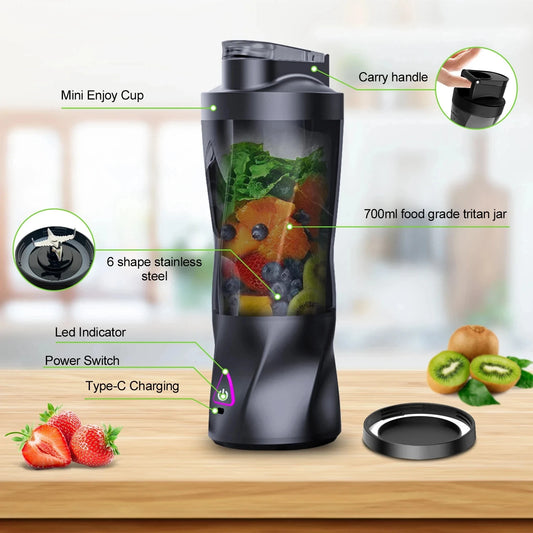 Exprimidor eléctrico portátil de frutas frescas, 700 ml, multifuncional, recargable por USB, para batidos, para exteriores