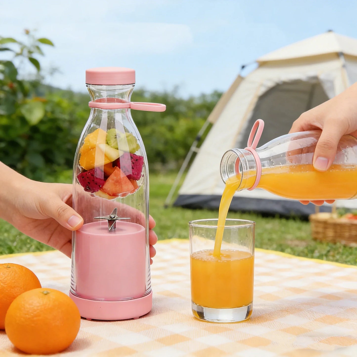 Mini exprimidor de frutas eléctrico portátil, manual, para botellas de vino, licuadora pequeña de 6 cuchillas, recargable, para verduras